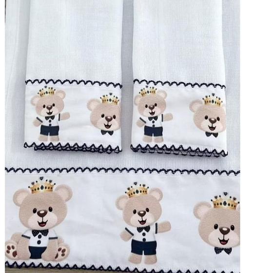 Imagem de Kit 3 Fraldas de Algodão para Bebê 1 Ombro 2 Boca com Barras Sublimadas