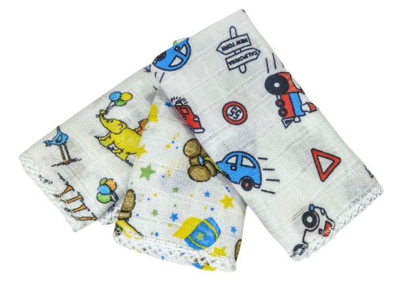 Imagem de Kit 3 Fraldas de Pano Estampada Desenhos Variados