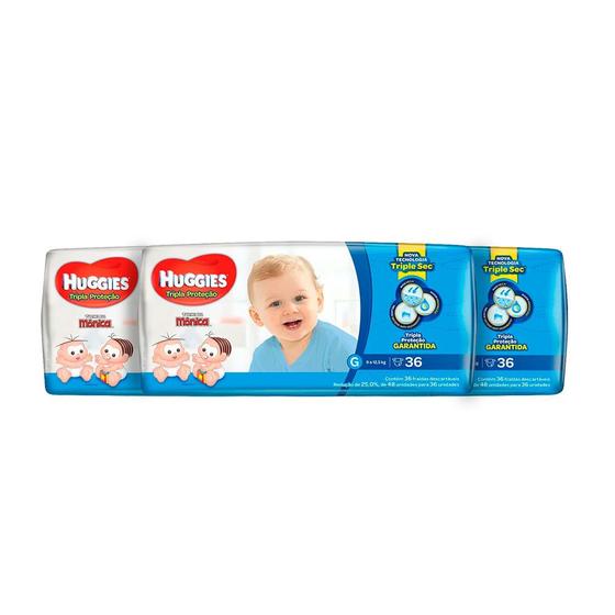 Imagem de Kit 3 Fraldas Huggies Tripla Proteção G 108 Tiras