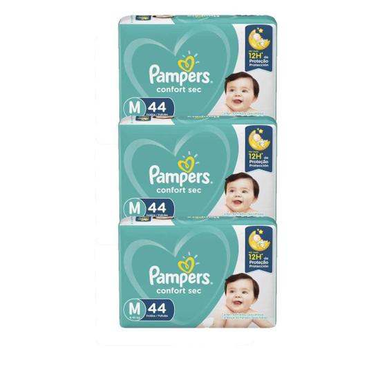 Imagem de Kit 3 Fraldas Infantis Pampers Confort Sec M 44 Unidades