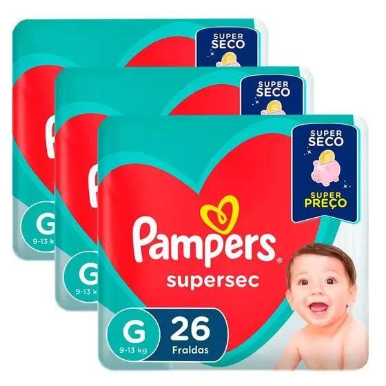 Imagem de KIT 3 FRALDAS PAMPERS SUPERSEC G/26 = 78un