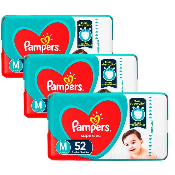 Imagem de kit 3 Fraldas Pampers Supersec Hiper M - 52 Tiras