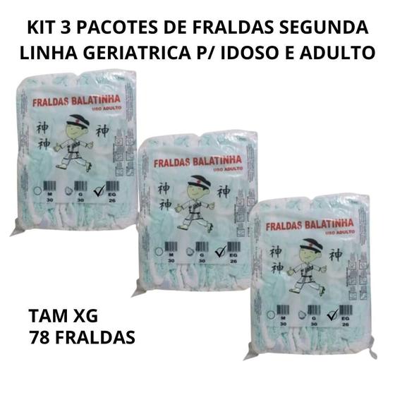 Imagem de kit 3 Fraldas Segunda Linha Geriátrica Adulto Tam XG 78un