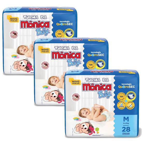 Imagem de Kit 3 Fraldas Turma da Mônica Baby Jumbo M com 28un cada
