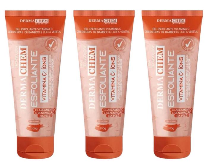 Imagem de Kit 3 frascos Gel Esfoliante Dermachem Vitamina C 100g