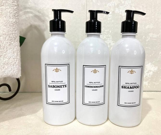 Imagem de Kit 3 Frascos Para Banheiro 500ml Shampoo , condicionador e sabonete