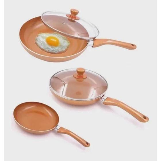 Imagem de Kit 3 Frigideiras Antiaderente Cerâmica Com 2 Tampas Lindas!