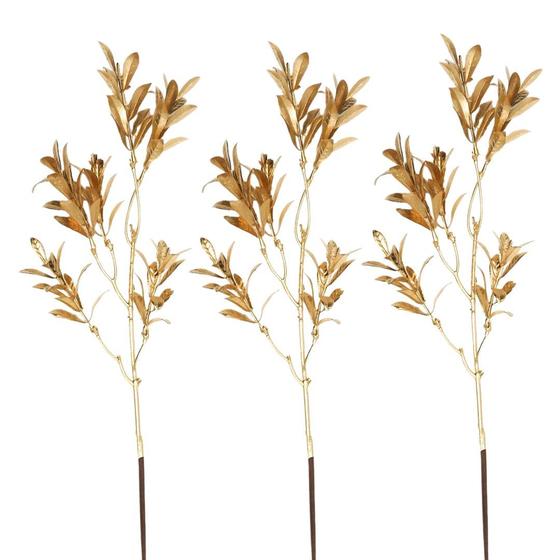Kit 3 Galhos Decorativo Natalino Folhagens Douradas Metalizadas 55cm - Magizi - Yangzi Imagem de Kit 3 Galhos Decorativo Natalino Folhagens Douradas Metalizadas 55cm - Magizi