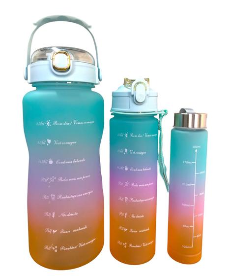 Imagem de Kit 3 garrafa de agua squeeze colorida frases motivacionais