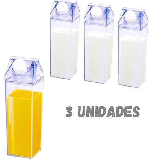 Imagem de Kit 3 Garrafa De Água Suco 500ml Caixa De Leite Acrílico Geladeira Estilo Pack