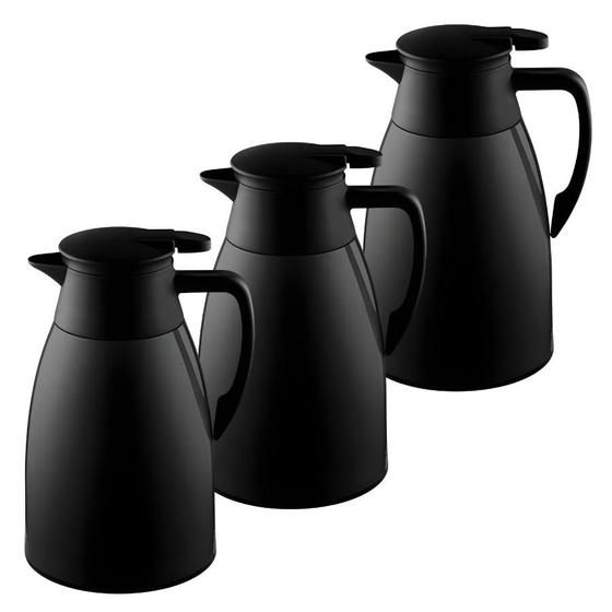 Imagem de Kit 3 Garrafa Térmica Bule Com Gatilho Antigotas 650ml Café Chá Uz Preto