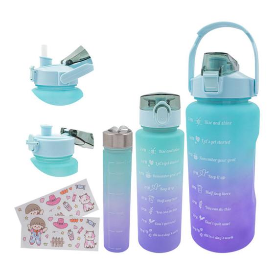 Imagem de Kit 3 Garrafas de Água 300ml/800ml/2L Estampada Acompanha Adesivos 