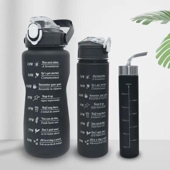 Imagem de Kit 3 Garrafas De Água Motivacional Booglee 2 Litros 800mL 200mL