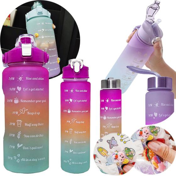 Imagem de Kit 3 Garrafas de Água Motivacional Squeeze Infantil Garrafinha Comercyal