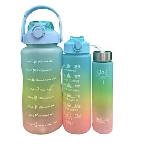 Imagem de Kit 3 garrafas motivacionais coloridas adesivos - azul claro