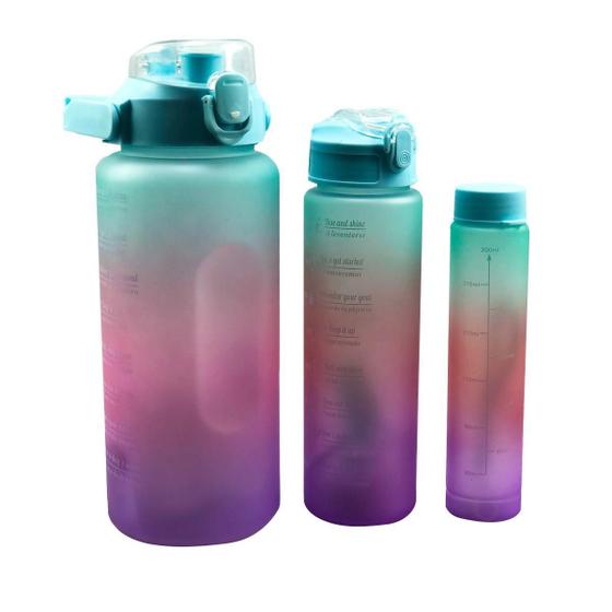 Imagem de Kit 3 Garrafas Motivacionais Tie Dye - 300ml, 900ml, 2000ml