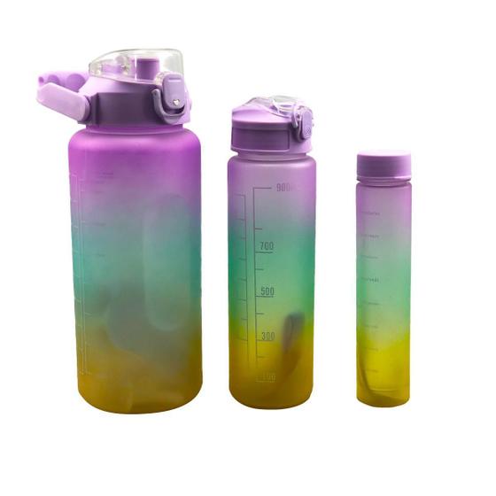 Imagem de Kit 3 Garrafas Motivacionais Tie Dye 300ml+900ml+2L