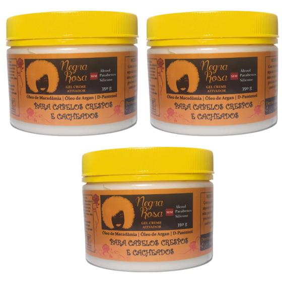 Imagem de Kit 3 Gel Creme Ativador De Cachos 350gr Negra Rosa Cabelo