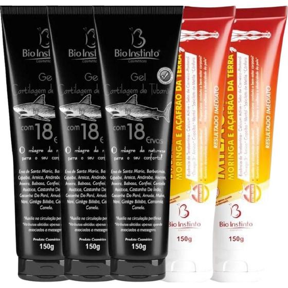 Imagem de Kit 3 Gel Massageador Cartilagem de Tubarão Com 18 Ervas 150g + 2 Pomada Massageadora Milagrosa 150g