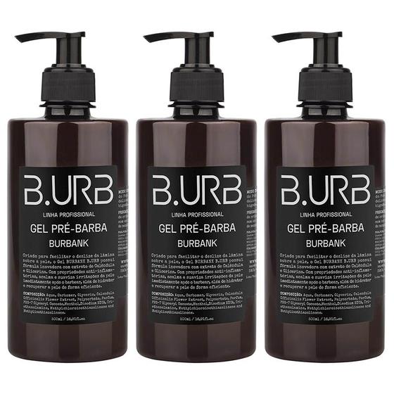 Imagem de Kit 3 Gel Pré Barba Burbank 500mL Profissional Bancada Barbearia Barba Urbana B.URB