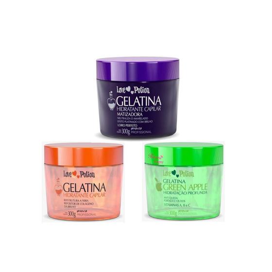 Imagem de Kit 3 gelatina hidratante capilar 3x300g - love potion