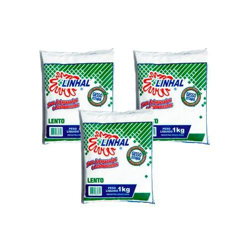 Imagem de Kit 3 Gesso Lento Estuque Artesanato Linhal 1kg Cada