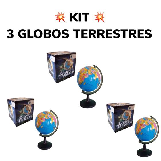 Imagem de Kit 3 Globos Terrestre Giratório Politico - 23cm x 16cm - GLB-01-1