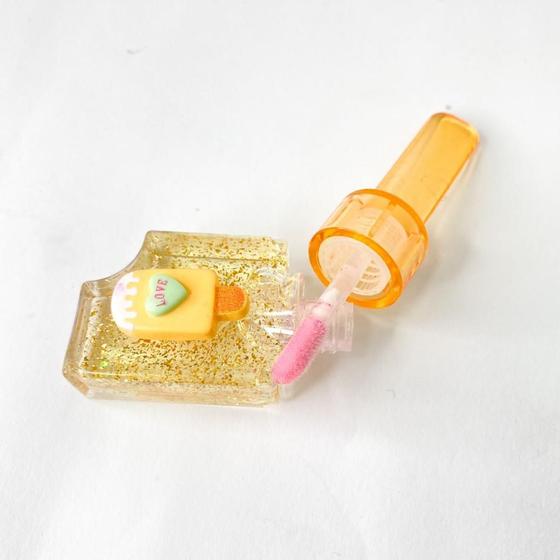 Imagem de Kit 3 gloss pirulito picolé com colagem fofa glitter dourado novidade
