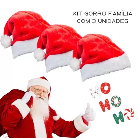 Imagem de Kit 3 Gorro Touca Papai Mamãe Noel Adulto Veludo Brilhante