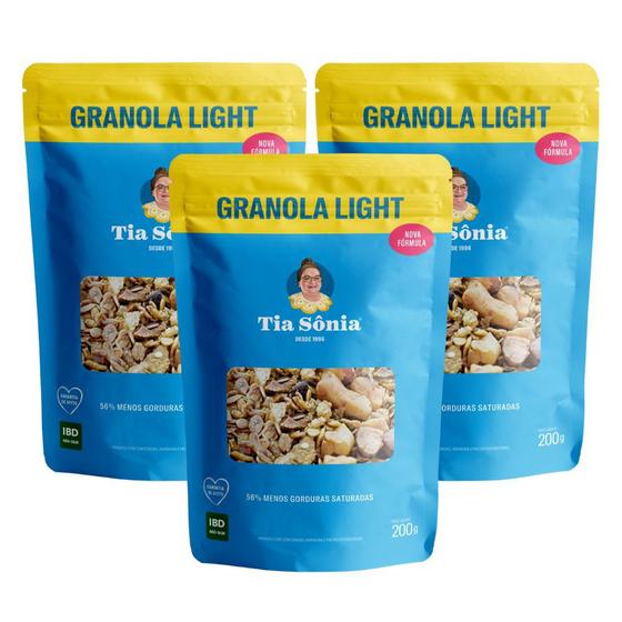 Imagem de Kit 3 Granola Light Vegana Aveia Sem Lactose 600g Tia Sônia