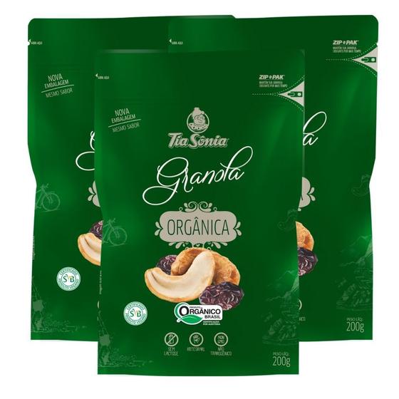 Imagem de Kit 3 Granola Orgânica Vegana Castanhas Fruta 600g Tia Sônia