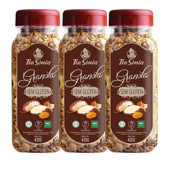 Kit 3 Granola Sem Glúten Vegana Castanha 1,26 Kg Tia Sônia Granola