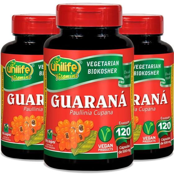 Kit 3 Guaraná Unilife 120 Cápsulas Menor preço em Kit 3 Guaraná Unilife 120 Cápsulas