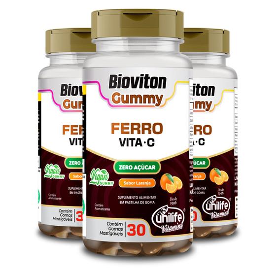 Imagem de Kit 3 Gummy Ferro + Vitamina C Sabor Laranja Unilife 30 Gomas