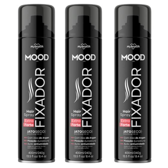 Imagem de Kit 3 Hair Spray Fixador Extra Forte Mood 400Ml - My Health