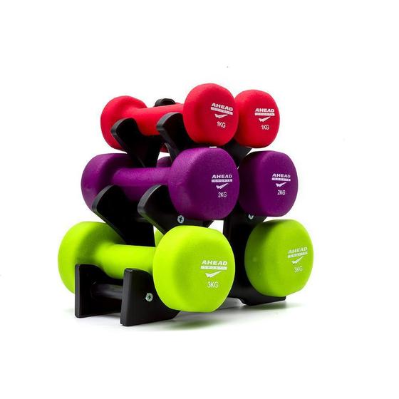 Imagem de Kit 3 Halteres Sextavados Peso Academia Fitness Suporte 12Kg