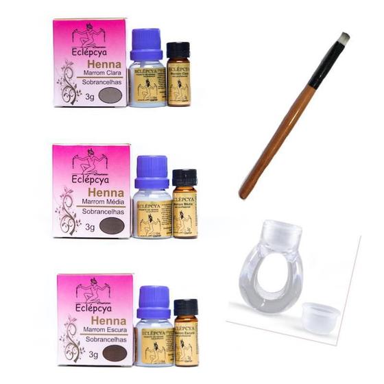 Imagem de Kit 3 Henna Sobrancelhas Eclépcya  + 1 Anel E 1 Pincel