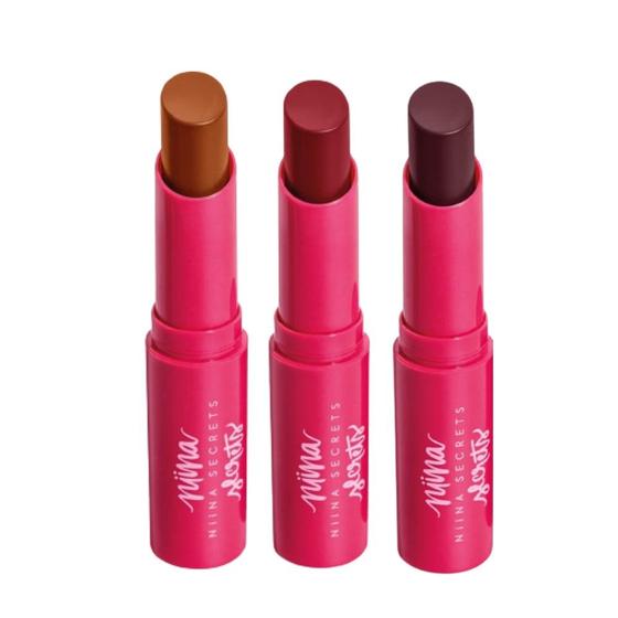 Kit 3 Hidra Balm Labial Cor Vinho, Rosa e Caramelo Niina Secrets Eudora 3,2g Imagem de Kit 3 Hidra Balm Labial Cor Vinho, Rosa e Caramelo Niina Secrets Eudora 3,2g