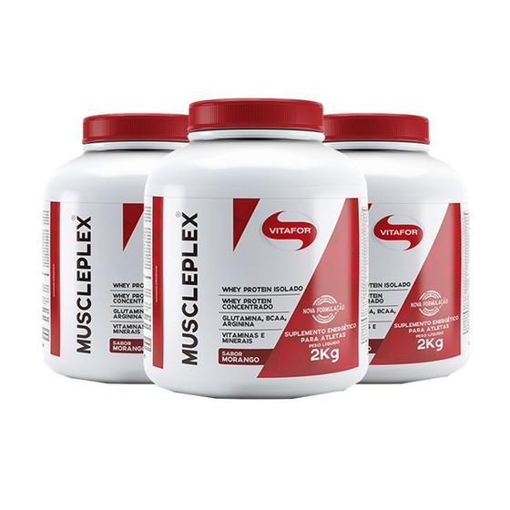 Kit 3 Hipercalórico Muscle Plex Vitafor 2kg Morango Hipercalórico