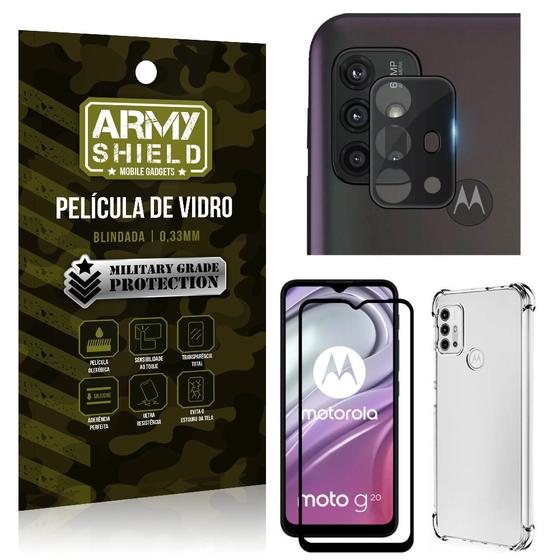 Imagem de Kit 3 in 1 Moto G20 Película de Câmera + Película 3D + Capinha Silicone - Armyshield