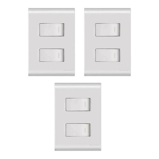 Imagem de Kit 3 Interruptor Duplo 10A Branco Embutir Liz Tramontina