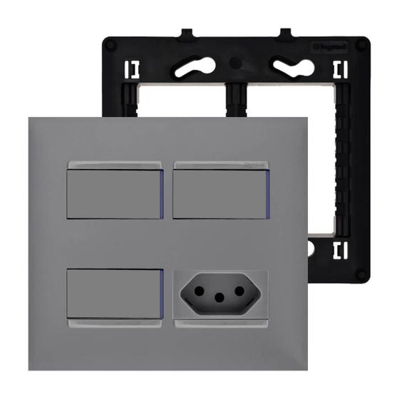 Imagem de Kit 3 Interruptor Simples Com Led + Tomada 20A com Placa 4x2 Pial Plus+