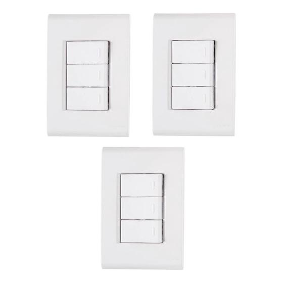 Imagem de Kit 3 Interruptor Triplo 4x2 Branco Embutir Liz Tramontina
