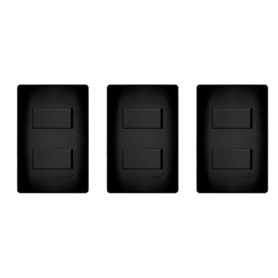 Imagem de Kit 3 Interruptores Duplo Simples Preto 16A C/Placa Fame