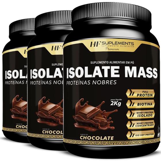 Imagem de Kit 3 Isolate Hipercalorico Proteinas Nobres 2Kg Chocolate