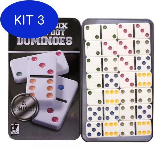 Imagem de Kit 3 Jogo De Domino 28 Peças Reforçadas Lata Decorativa