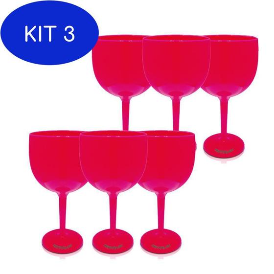Imagem de Kit 3 Jogo De Taça Para Gin KrystalOn Rosa 6 Peças Acrílico
