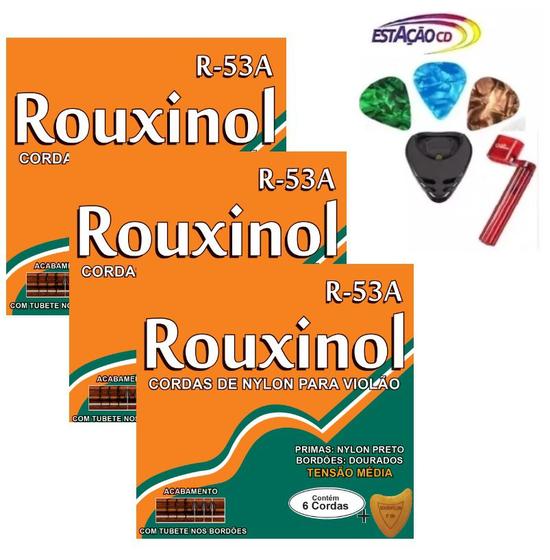 Imagem de Kit 3 Jogos Cordas Nylon Violão Rouxinol R-53A + Acessórios