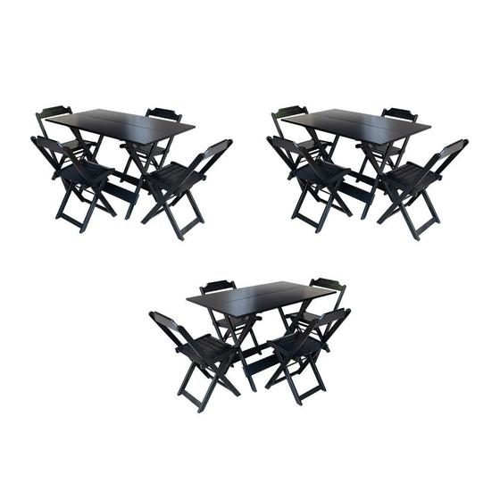 Kit 3 Jogos de Mesa Dobravel com 4 Cadeiras de Madeira 120x70 para Restaurante e Bar - Preto Menor preço em Kit 3 Jogos de Mesa Dobravel com 4 Cadeiras de Madeira 120x70 para Restaurante e Bar - Preto