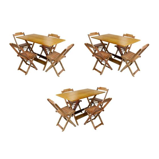 Imagem de Kit 3 Jogos de Mesa Retangular Dobravel em Madeira Padrão 120x70 com 4 Cadeiras - Imbuia